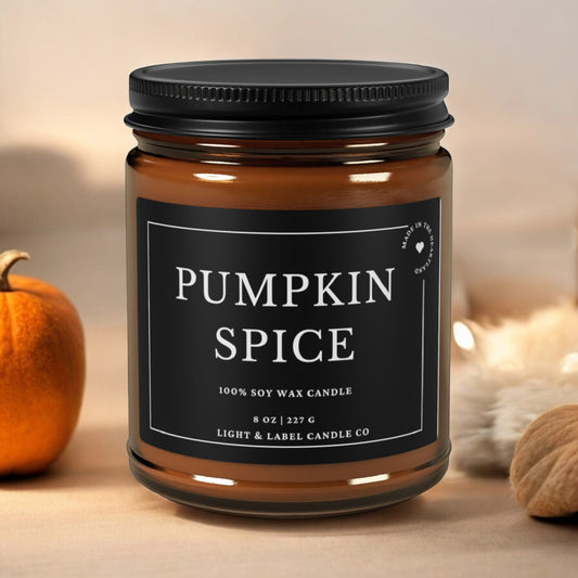 Pumpkin Spice Fall Soy Wax Candle| Fall Scented Candle in Amber Jar| Fall Natural Non Toxic Hand-Poured Soy Wax Candle | Classic Collection