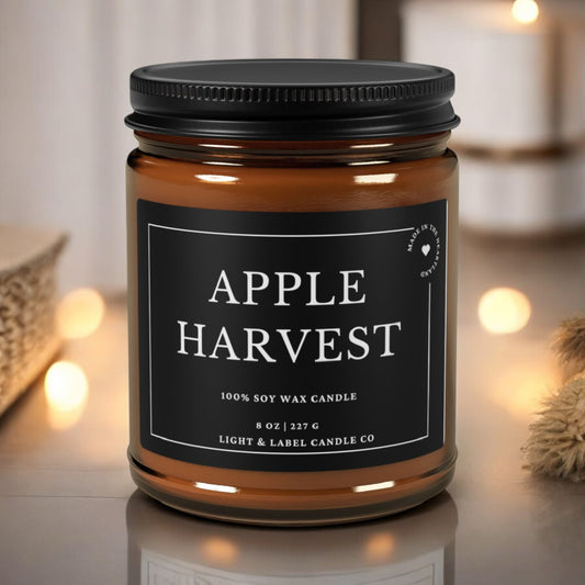 Apple Harvest Fall Soy Wax Candle| Fall Scented Candle in Amber Jar| Fall Natural Non Toxic Hand-Poured Soy Wax Candle | Classic Collection