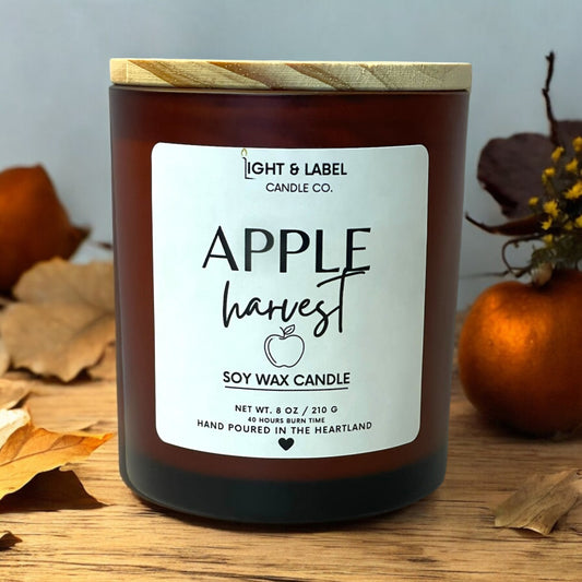 Apple Harvest Fall Soy Wax Candle| Fall Scented Candle in Amber Jar| Fall Natural Non Toxic Hand-Poured Soy Wax Candle | Signature Collection