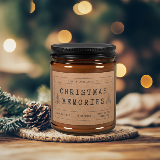 Christmas Memories Scented Candle | Holiday Candle Non Toxic Soy Wax Candle in Amber Jar | Christmas Candle Housewarming Gift