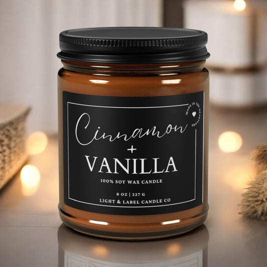 Cinnamon Vanilla Fall Soy Wax Candle| Fall Scented Candle in Amber Jar| Fall Natural Non Toxic Hand-Poured Soy Wax Candle | Classic Collection
