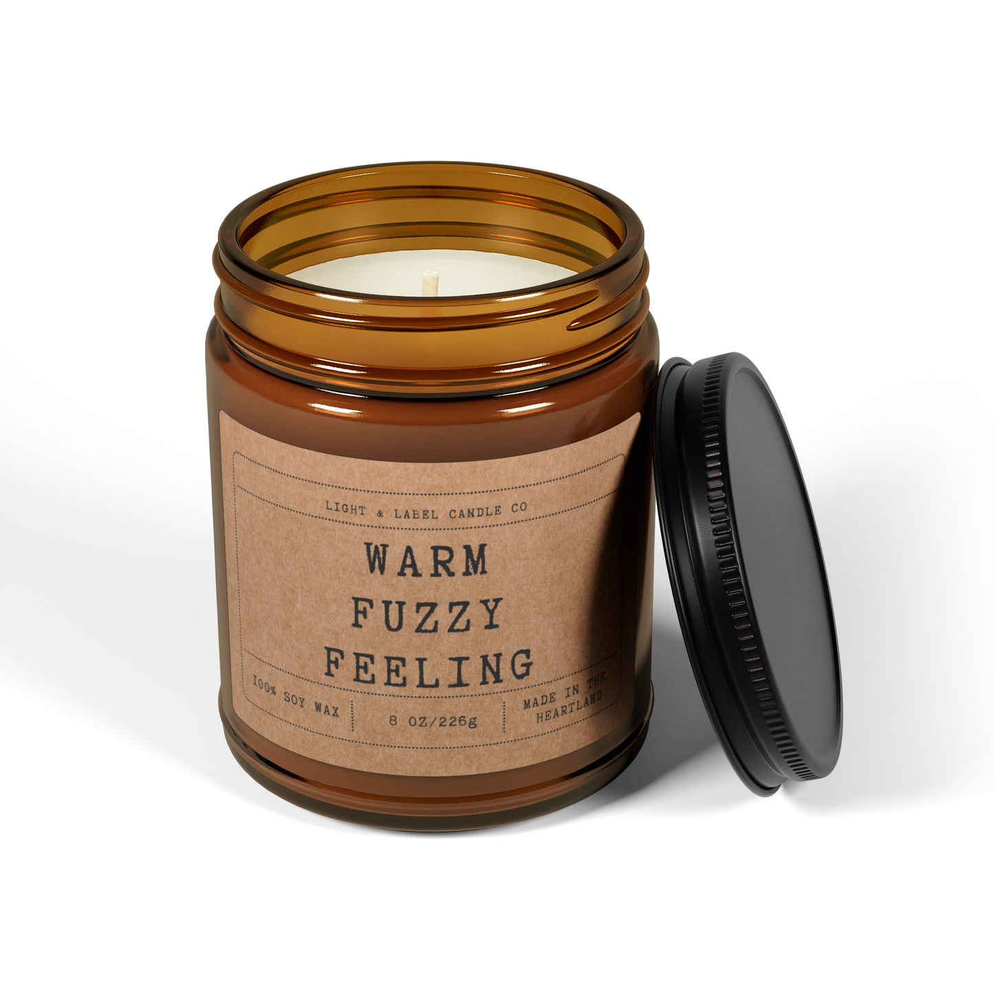 Warm Fuzzy Feeling Candle | Holiday Candle Non Toxic Soy Wax Candles in Amber Jars, Christmas Candle Housewarming Gift