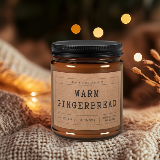 Warm Gingerbread Scented Candle | Holiday Candle Non Toxic Soy Wax Candle in Amber Jar | Christmas Candle Housewarming Gift